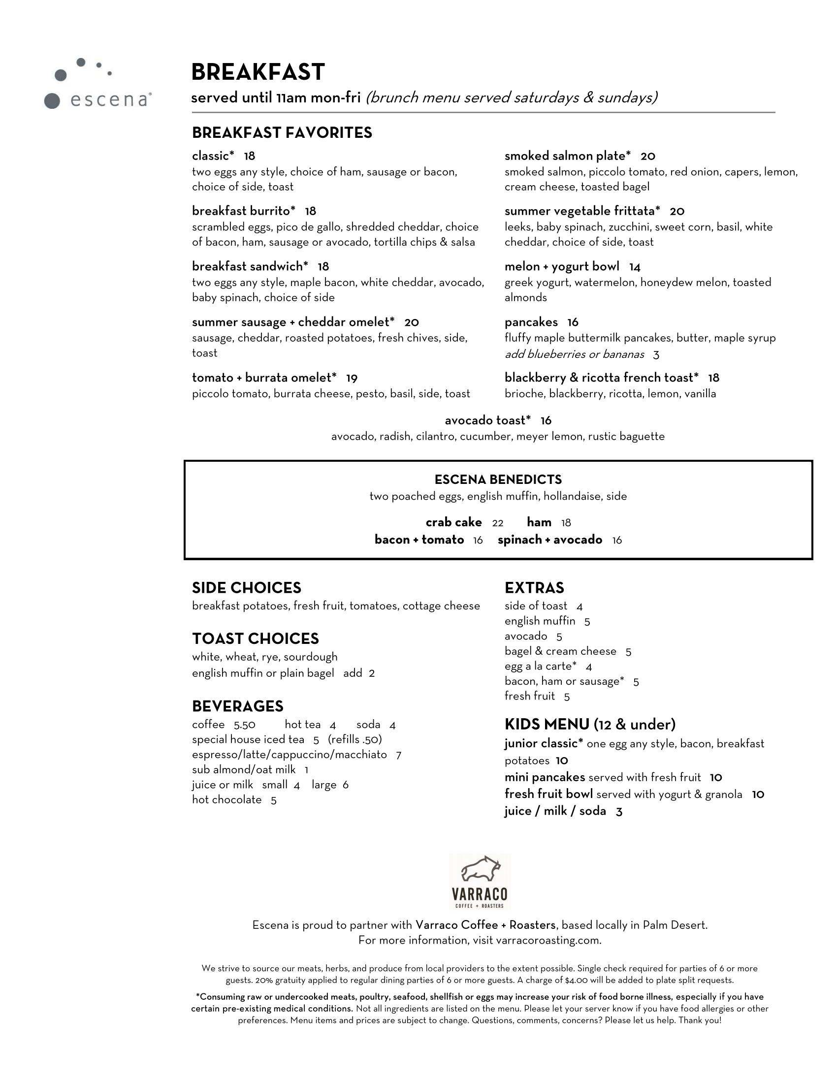 Breakfeast Menu